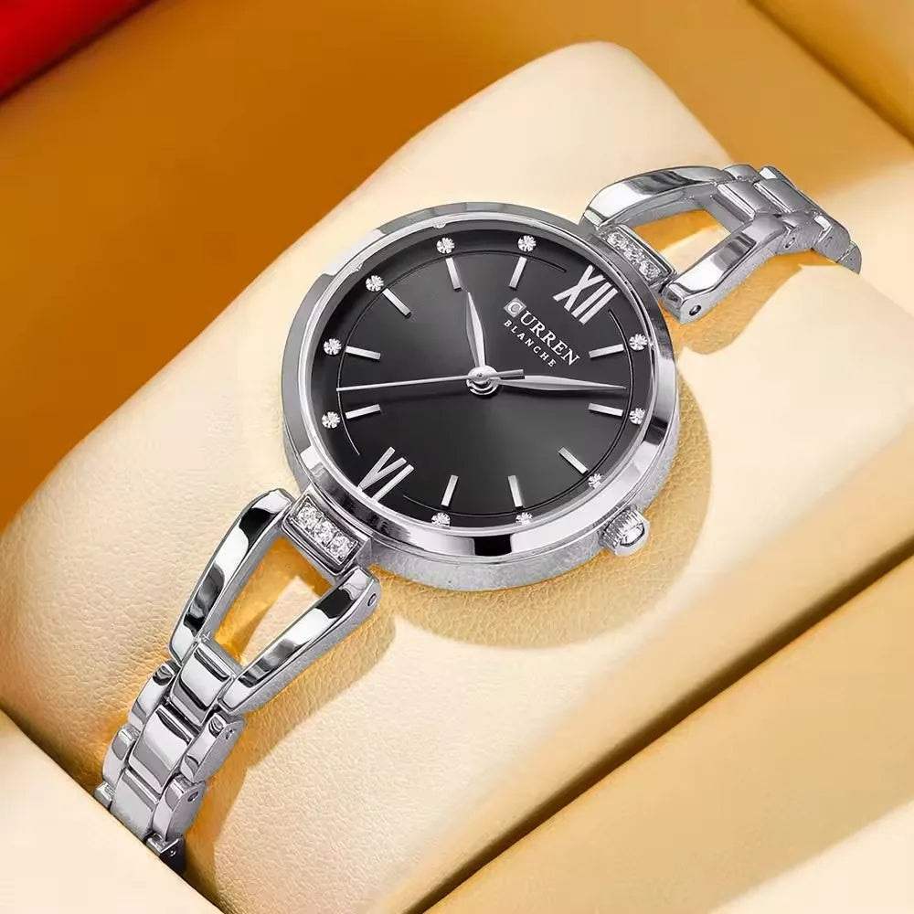 Relógio Curren Feminino Safira Preto e Prata - UseCurren