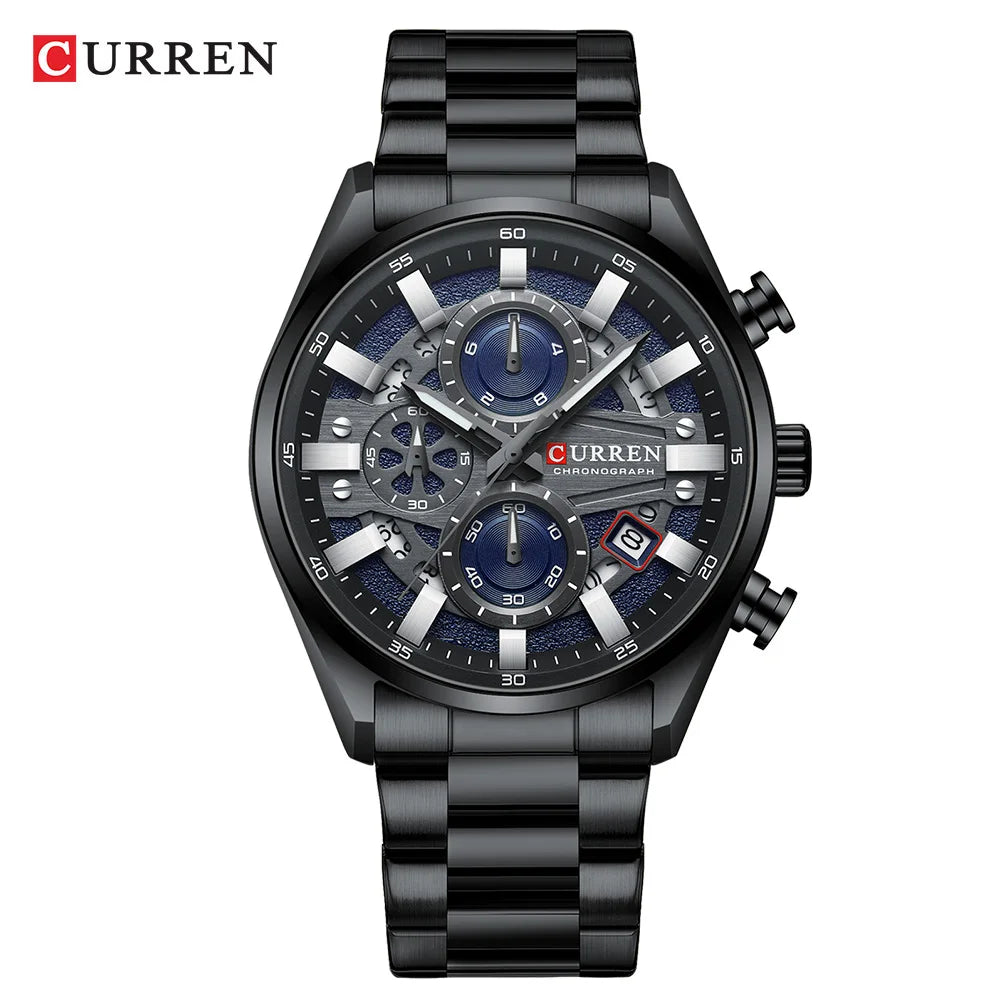 CURREN Men's Chronograph Watch Sport Wristwatch for Men Fashion Design Dial with Date Stainless Steel Band Relogio Masculino - UseCurren