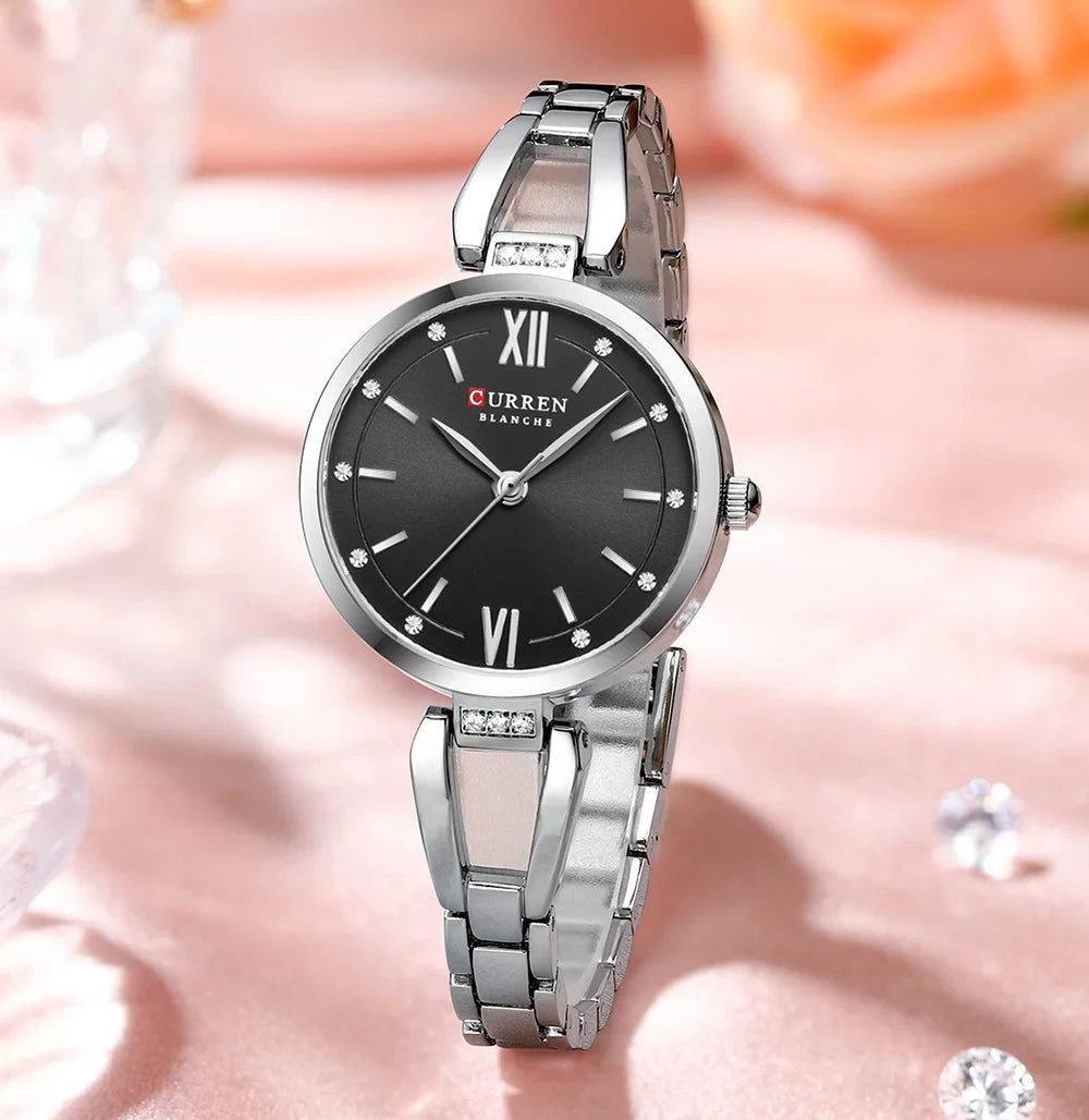 Relógio Curren Feminino Safira Preto e Prata - UseCurren