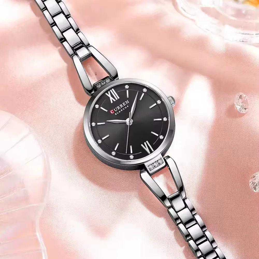 Relógio Curren Feminino Safira Preto e Prata - UseCurren