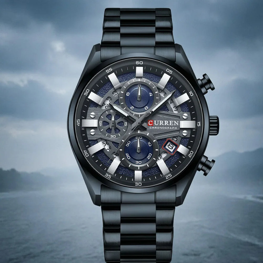 CURREN Men's Chronograph Watch Sport Wristwatch for Men Fashion Design Dial with Date Stainless Steel Band Relogio Masculino - UseCurren